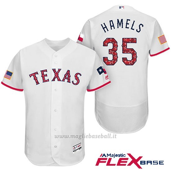 Maglia Baseball Uomo Texas Rangers 2017 Estrellas y Rayas Cole Hamels Bianco Flex Base